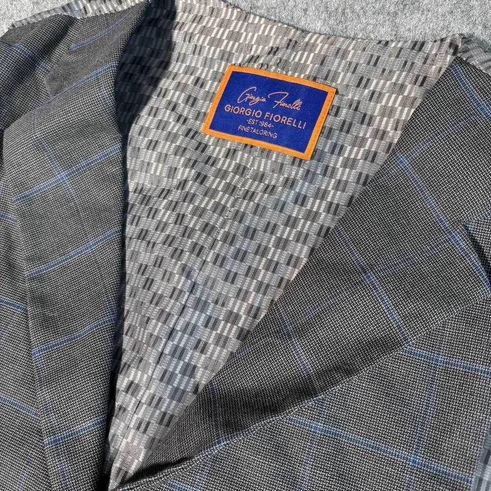 Giorgio Fiorelli Vest Men's 36 Gray Blue‎ Windowpane Waistcoat Formal Buttons